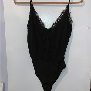 Black body suit w lace trim
